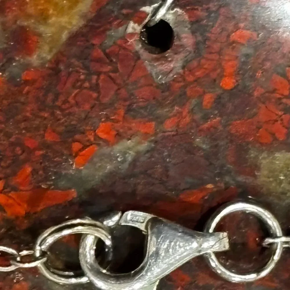 Sterling Silver Jasper Pendant Necklace Serpentine Station Stones Artisan 34